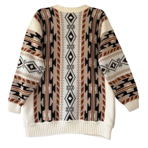 Vintage CLIFTON PLACE Brown Tan Slouchy Grandpa Southwestern Knit Sweater Sz L - Picture 5 of 8
